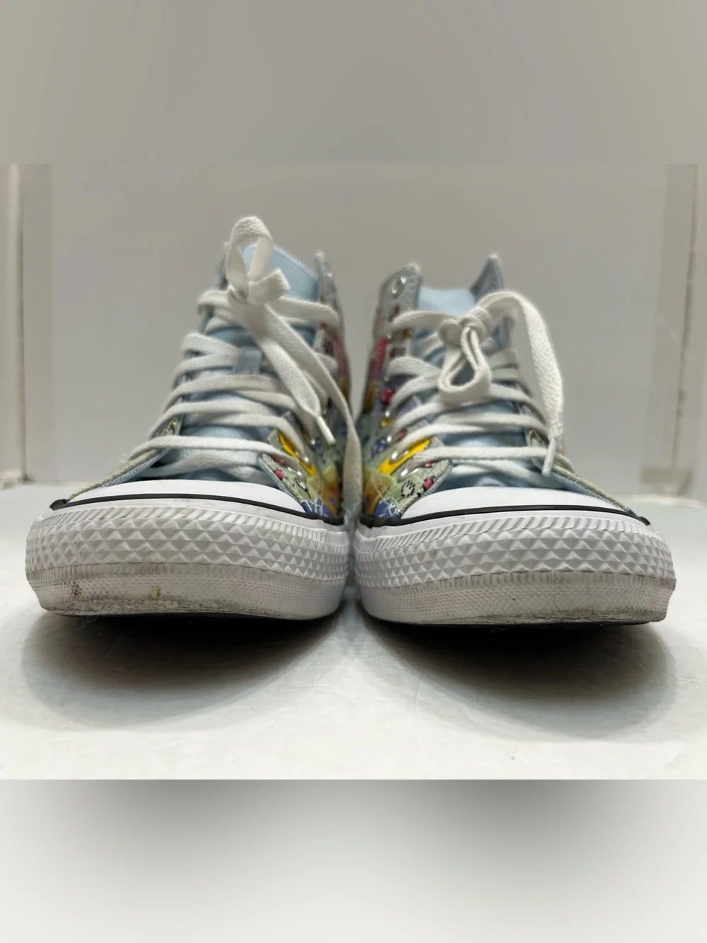 Converse Kids Light Blue High-Top Sneakers with Multicolor Floral Accents/Women7